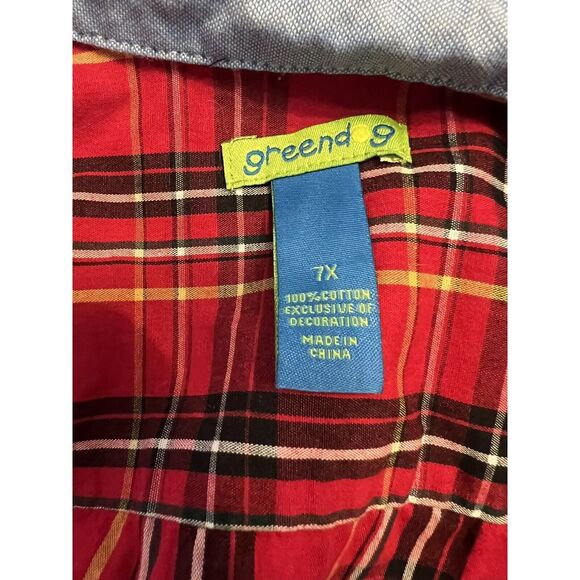Green dog Girls Size 7X Red Plaid Button-Up Shirt Cotton - Picture 8 of 8